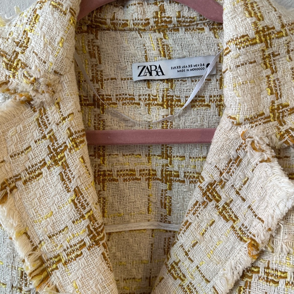 Zara Cream and Gold Plaid Mini Dress - Picture 5 of 8